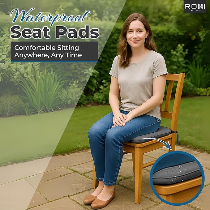 Garden Seat Cushions Set of 4 – Outdoor/Indoor Plain seat pads for dining Chairs, Kitchen and Garden Chairs 38x38 Plain Design (Pack of 4) Grey