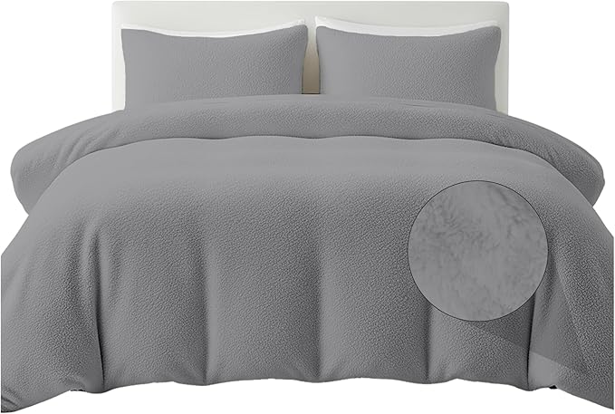 Rohi Luxury Teddy Fleece Duvet Cover Set King Size – Soft Cosy & Fluffy Teddy Bear Bedding, Thermal Warm Winter Fleece Quilt Cover with Matching Pillowcases