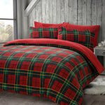 Rohi Teddy Fleece Duvet Cover Double with Pillowcases – Ultra Soft & Cozy Tartan Duvet Cover Set - Reversible Thermal Bedding with Tartan Check Design – (Double, 200cm x 200cm)
