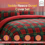 Rohi Teddy Fleece Duvet Cover Double with Pillowcases – Ultra Soft & Cozy Tartan Duvet Cover Set - Reversible Thermal Bedding with Tartan Check Design – (Double, 200cm x 200cm)