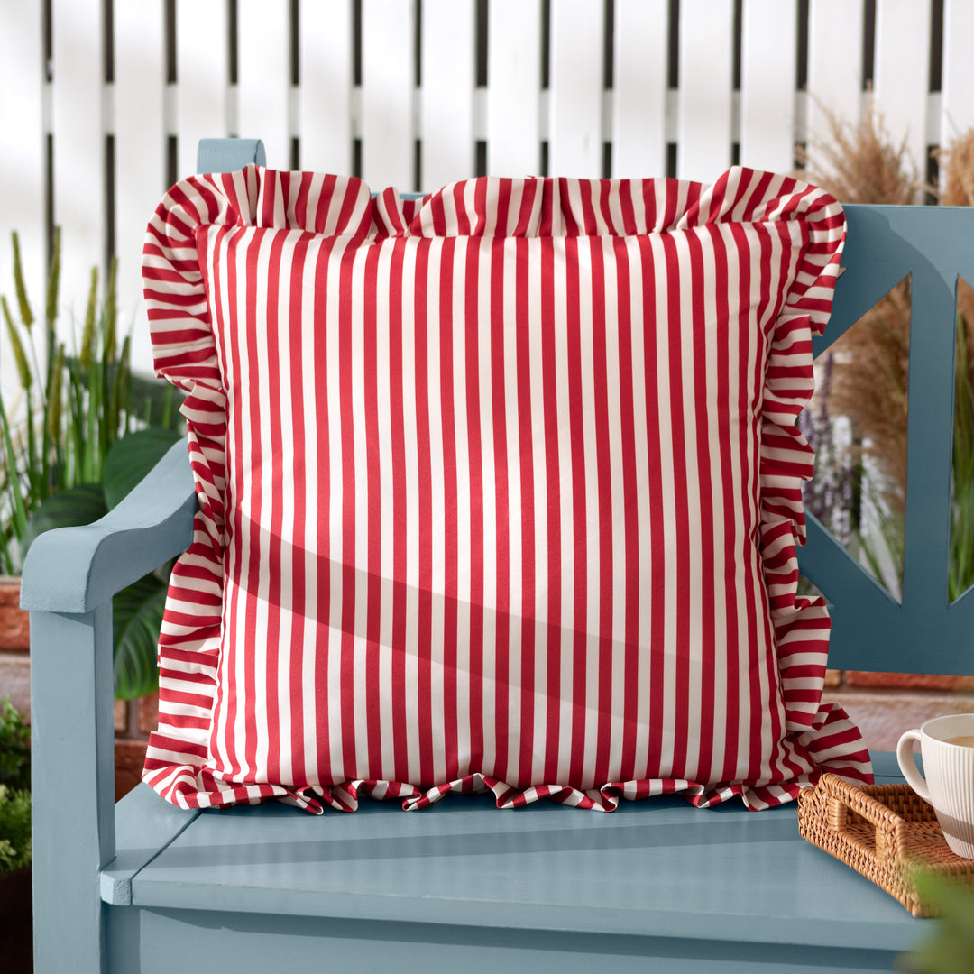 WYLDER NATURE MILLIE RUFFLE STRIPED WATER RESISTANT OUTDOOR CUSHION