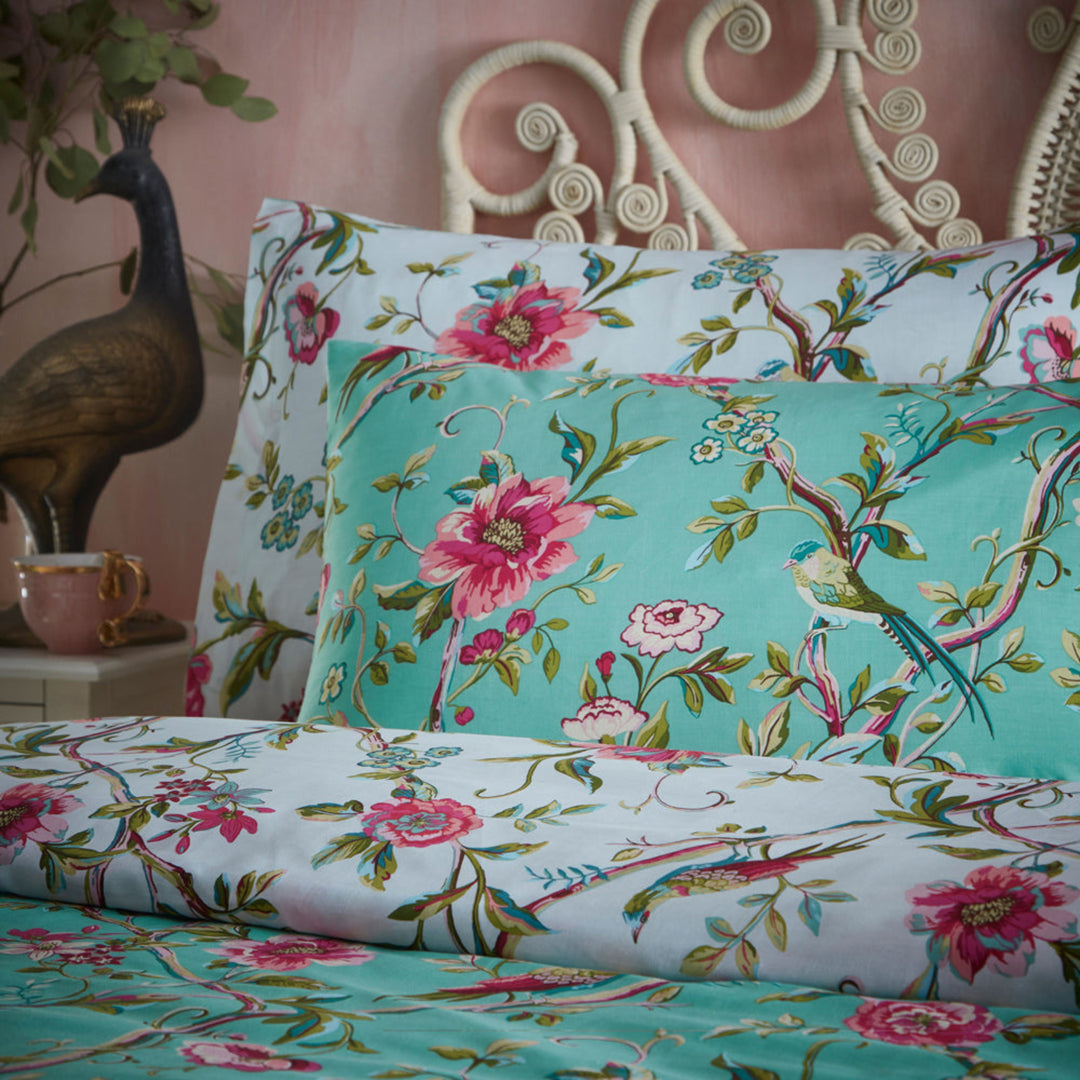 VINTAGE CHINOISERIE FLORAL EXOTIC DUVET COVER SET