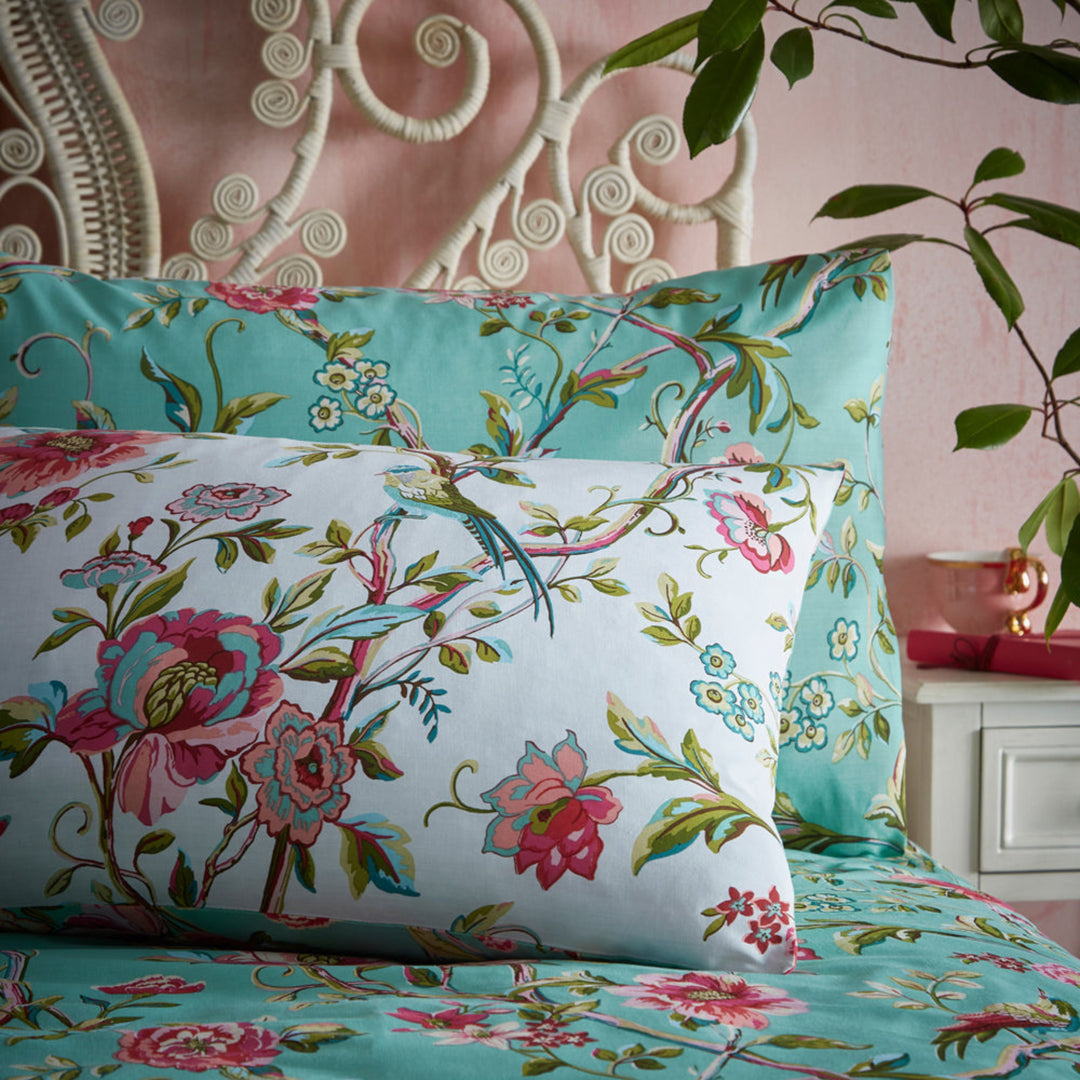 VINTAGE CHINOISERIE FLORAL EXOTIC DUVET COVER SET