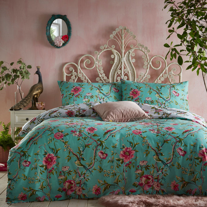 VINTAGE CHINOISERIE FLORAL EXOTIC DUVET COVER SET