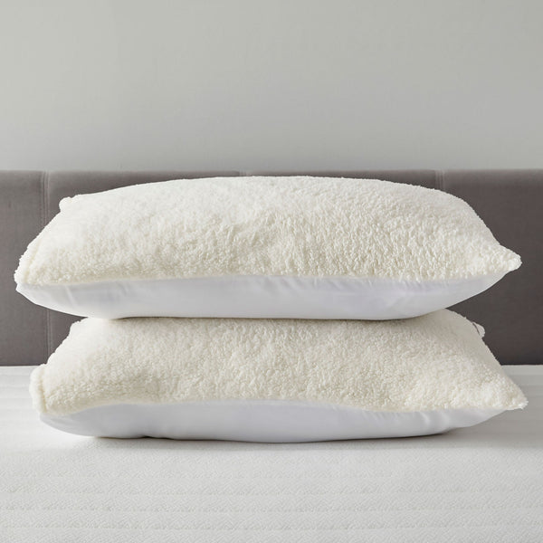 TEDDY SHERPA FLEECE PILLOW PROTECTOR PAIR