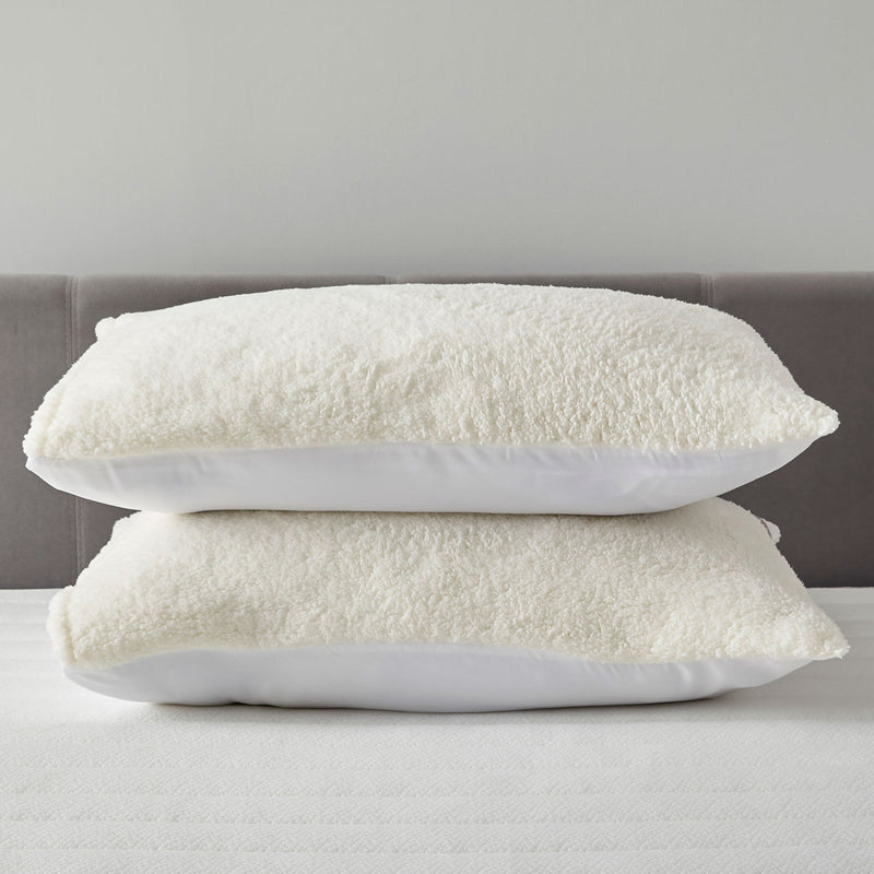 TEDDY SHERPA FLEECE PILLOW PROTECTOR PAIR